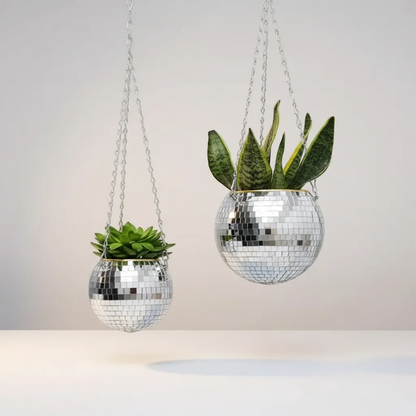 Disco Ball Hanging Planter Mirror Reflection Boho Chic Flower Pot Indoor Decor | IREN Interior-IREN Interior
