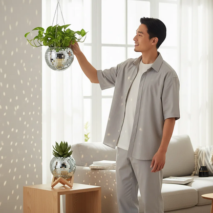 Disco Ball Hanging Planter Mirror Reflection Boho Chic Flower Pot Indoor Decor | IREN Interior-IREN Interior