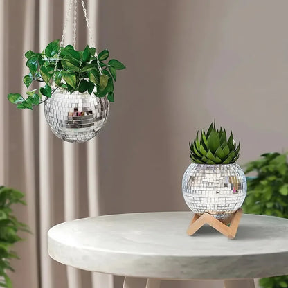 Disco Ball Hanging Planter Mirror Reflection Boho Chic Flower Pot Indoor Decor | IREN Interior-IREN Interior