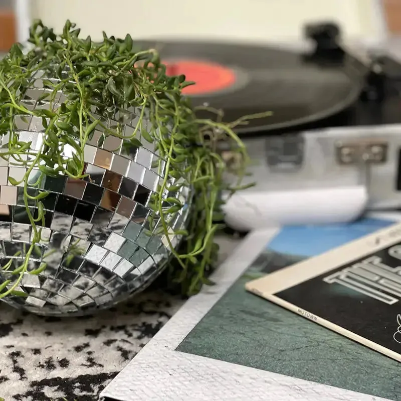 Disco Ball Hanging Planter Mirror Reflection Boho Chic Flower Pot Indoor Decor | IREN Interior-IREN Interior