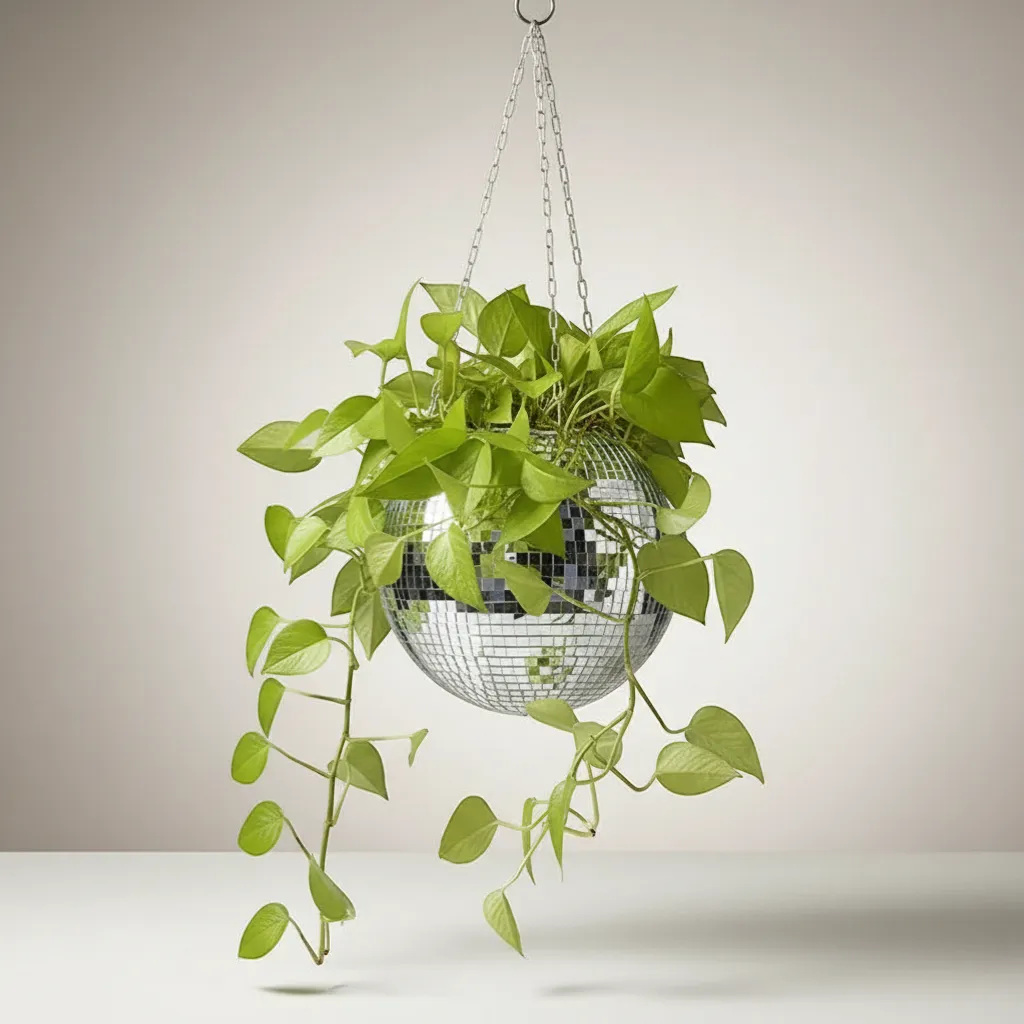 Disco Ball Hanging Planter Mirror Reflection Boho Chic Flower Pot Indoor Decor | IREN Interior-IREN Interior