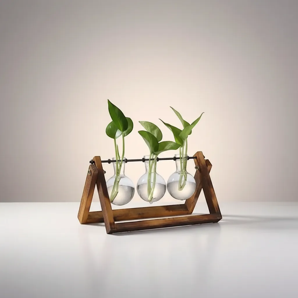 Glass and Wood Vase Planter Desktop Hydroponic Propagation Station | IREN Interior-IREN Interior