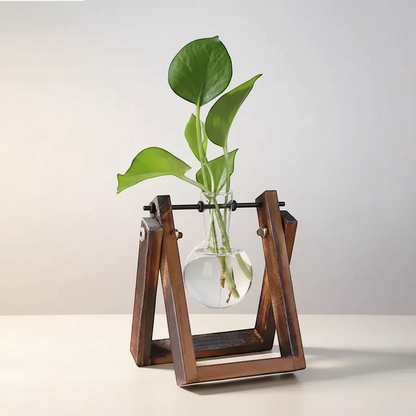 Glass and Wood Vase Planter Desktop Hydroponic Propagation Station | IREN Interior-IREN Interior