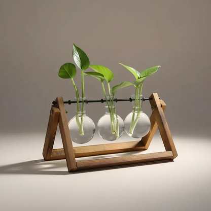 Glass and Wood Vase Planter Desktop Hydroponic Propagation Station | IREN Interior-IREN Interior