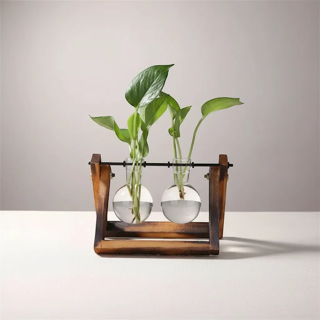 Glass and Wood Vase Planter Desktop Hydroponic Propagation Station | IREN Interior-IREN Interior