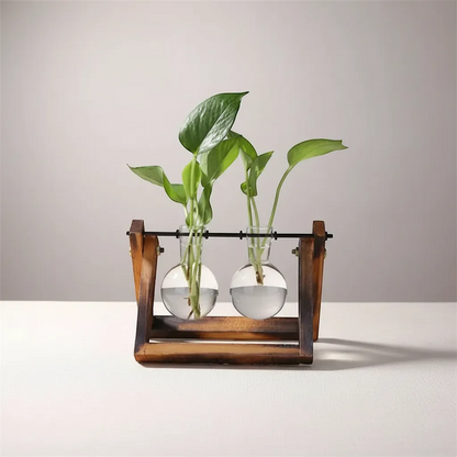 Glass and Wood Vase Planter Desktop Hydroponic Propagation Station | IREN Interior-IREN Interior