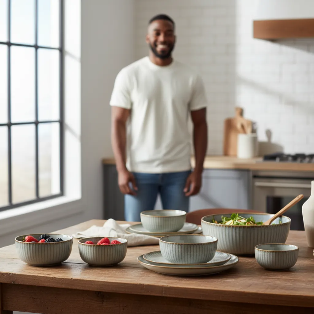 Japanese Ceramic Dinnerware Set Wabi-Sabi Stoneware Plates and Rice Bowls | IREN Interior-IREN Interior