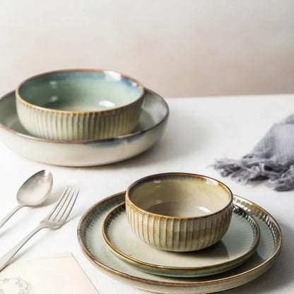 Japanese Ceramic Dinnerware Set Wabi-Sabi Stoneware Plates and Rice Bowls | IREN Interior-IREN Interior