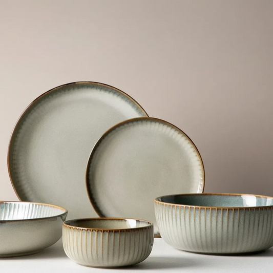 Japanese Ceramic Dinnerware Set Wabi-Sabi Stoneware Plates and Rice Bowls | IREN Interior-IREN Interior