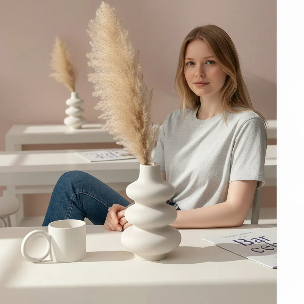 Large Ceramic Donut Vase Modern Circular Hollow Sculpture Minimalist Home Decor | IREN Interior-IREN Interior