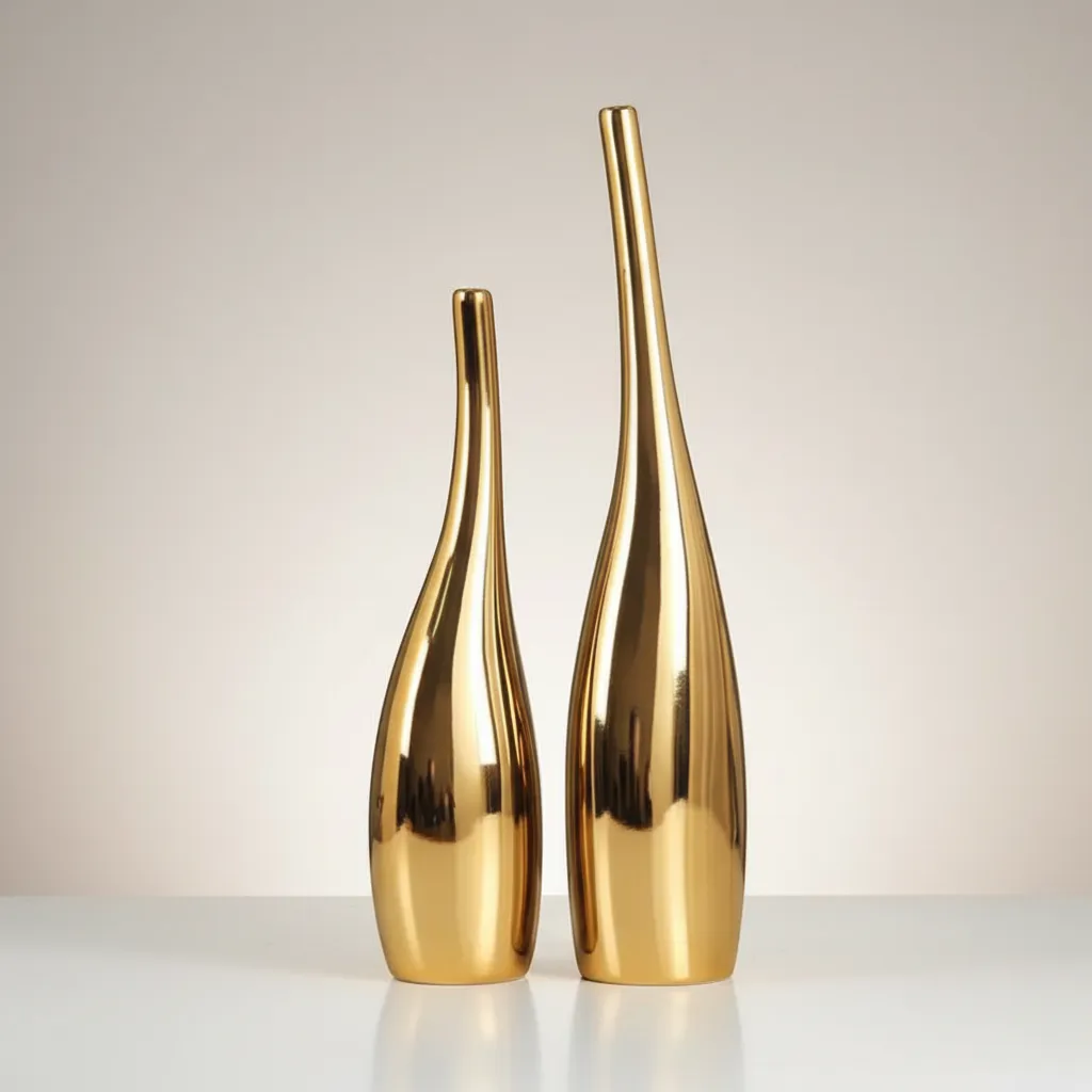 Luxury Nordic Gold Plating Ceramic Vase Set Modern Curved Bottle Decor | IREN Interior-IREN Interior