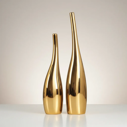 Luxury Nordic Gold Plating Ceramic Vase Set Modern Curved Bottle Decor | IREN Interior-IREN Interior