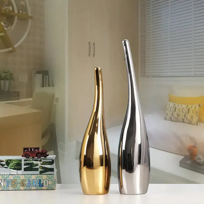 Luxury Nordic Gold Plating Ceramic Vase Set Modern Curved Bottle Decor | IREN Interior-IREN Interior