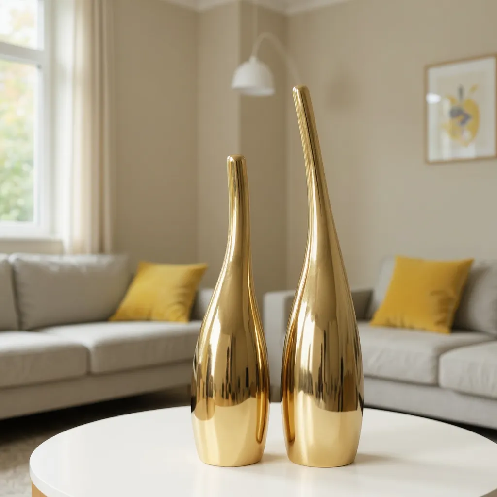 Luxury Nordic Gold Plating Ceramic Vase Set Modern Curved Bottle Decor | IREN Interior-IREN Interior