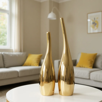 Luxury Nordic Gold Plating Ceramic Vase Set Modern Curved Bottle Decor | IREN Interior-IREN Interior