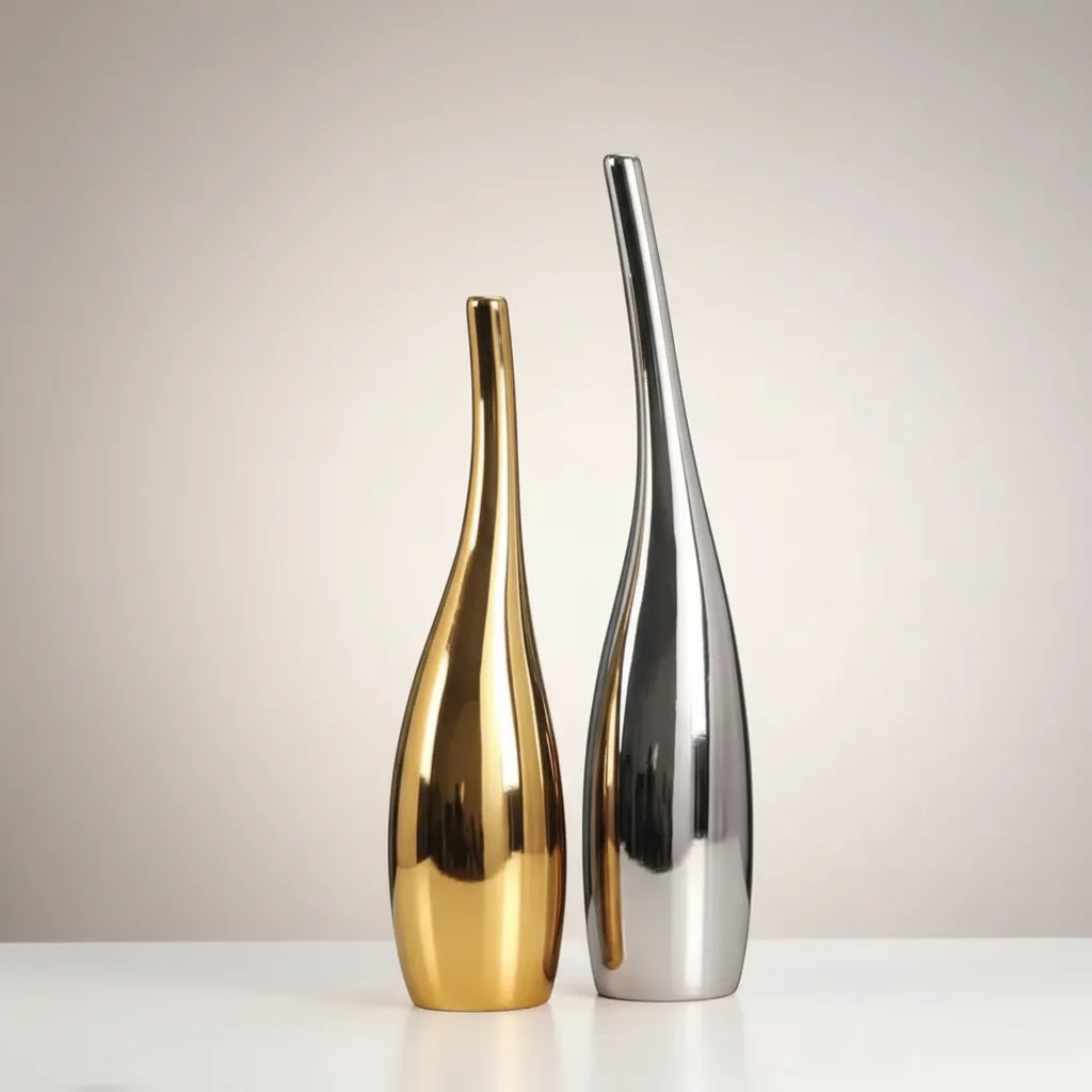 Luxury Nordic Gold Plating Ceramic Vase Set Modern Curved Bottle Decor | IREN Interior-IREN Interior