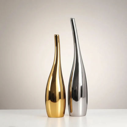 Luxury Nordic Gold Plating Ceramic Vase Set Modern Curved Bottle Decor | IREN Interior-IREN Interior