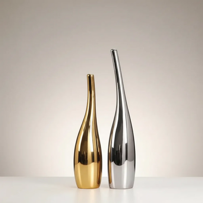 Luxury Nordic Gold Plating Ceramic Vase Set Modern Curved Bottle Decor | IREN Interior-IREN Interior