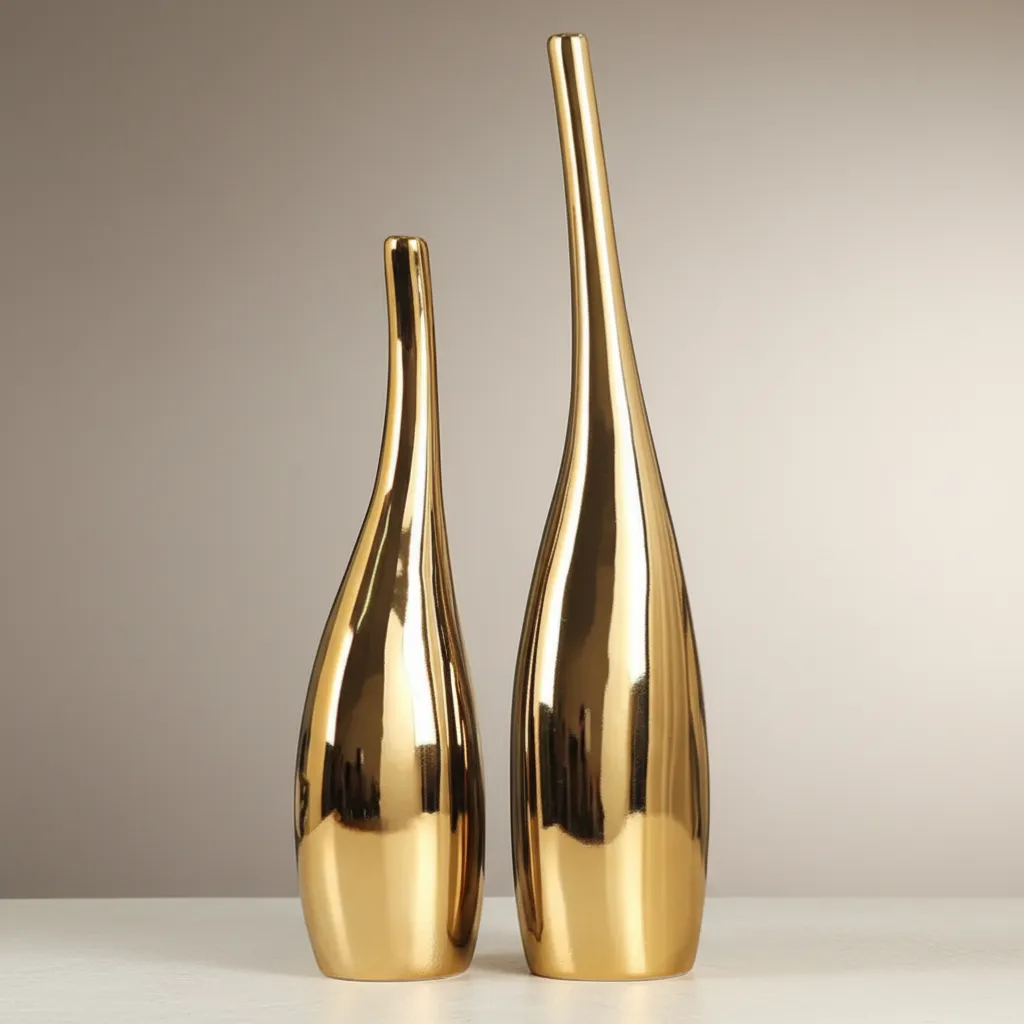 Luxury Nordic Gold Plating Ceramic Vase Set Modern Curved Bottle Decor | IREN Interior-IREN Interior