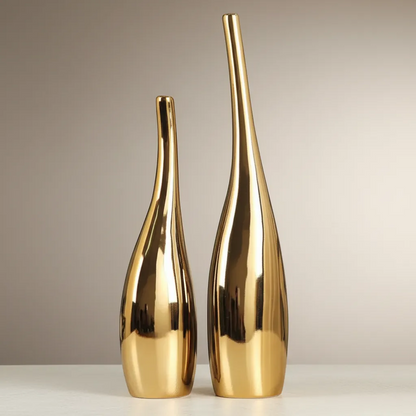 Luxury Nordic Gold Plating Ceramic Vase Set Modern Curved Bottle Decor | IREN Interior-IREN Interior