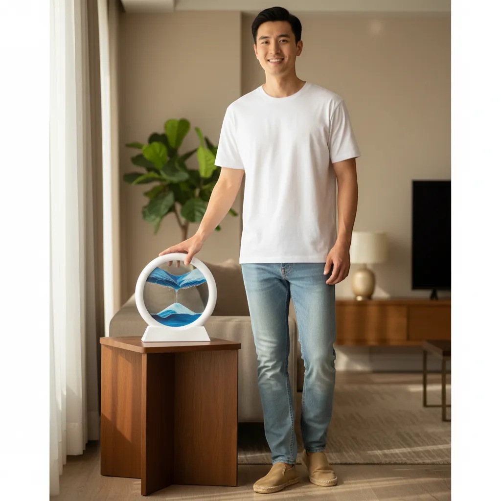 Moving Sand Art Picture 3D Dynamic Deep Sea Sandscape Round Glass Flowing Sand Decor | IREN Interior-IREN Interior