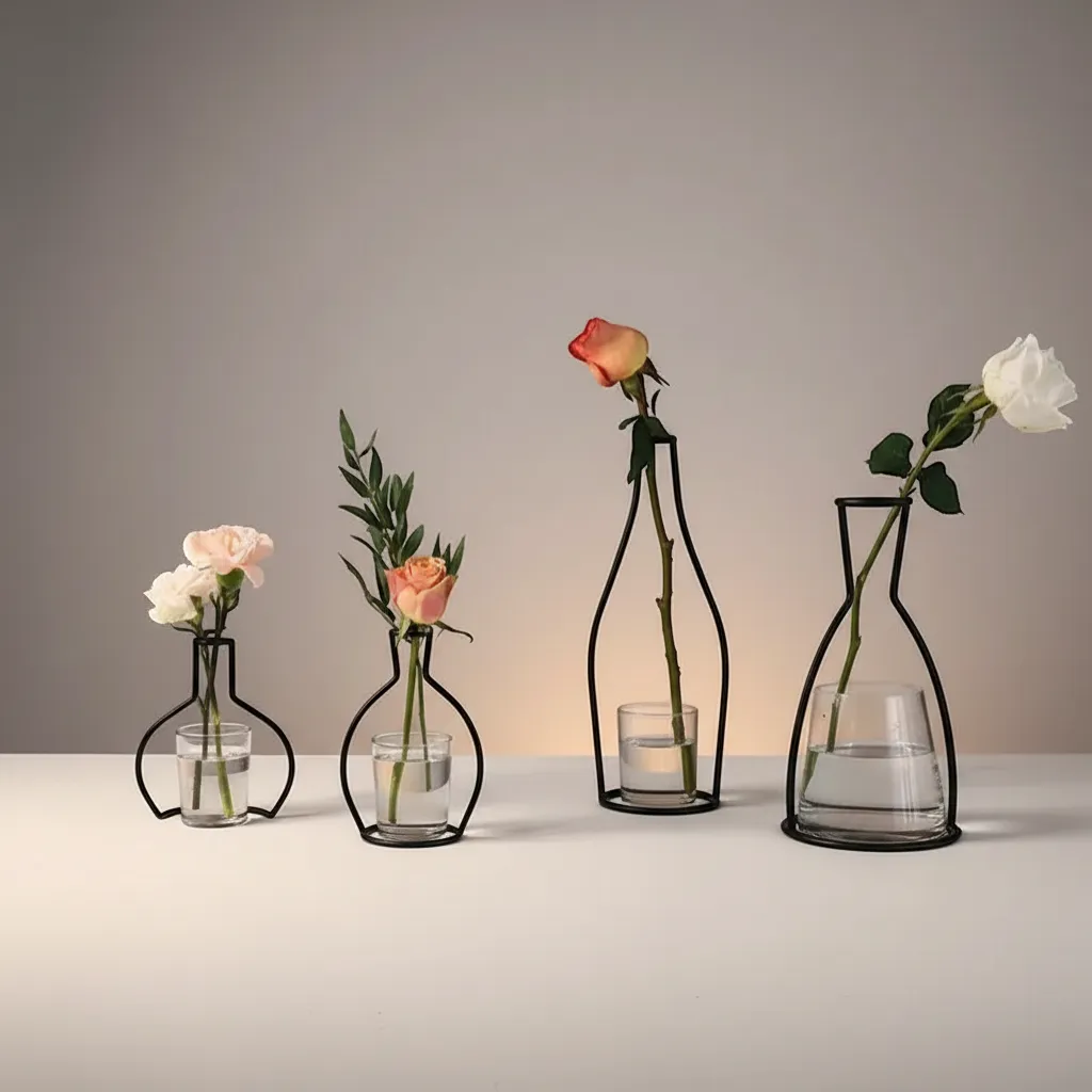 Nordic Style Iron Flower Vase Geometric Minimalist Metal Wire Frame Centerpiece | IREN Interior-IREN Interior