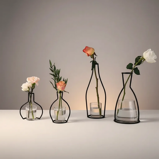 Nordic Style Iron Flower Vase Geometric Minimalist Metal Wire Frame Centerpiece | IREN Interior-IREN Interior