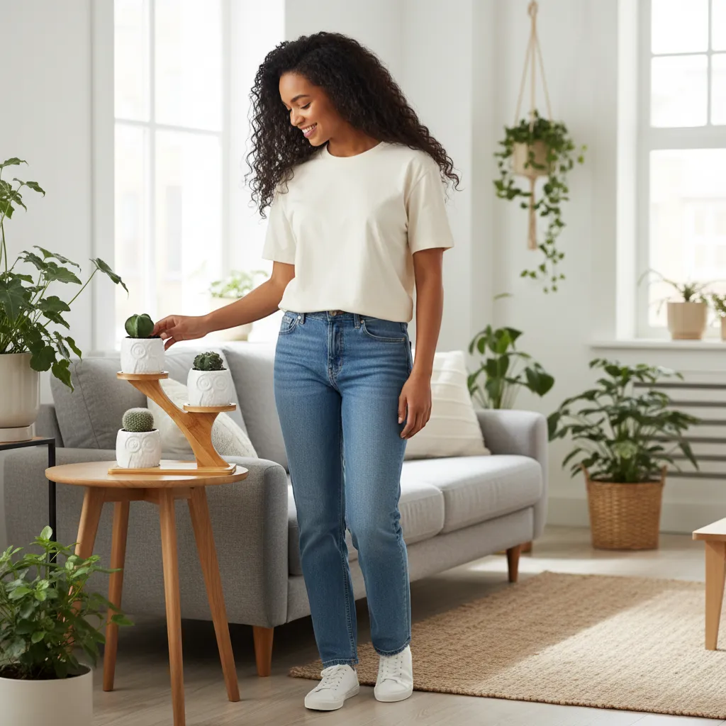 Tiered Bamboo Succulent Shelf with Ceramic Pots Indoor Desktop Planter Set | IREN Interior-IREN Interior