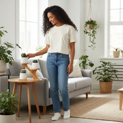 Tiered Bamboo Succulent Shelf with Ceramic Pots Indoor Desktop Planter Set | IREN Interior-IREN Interior