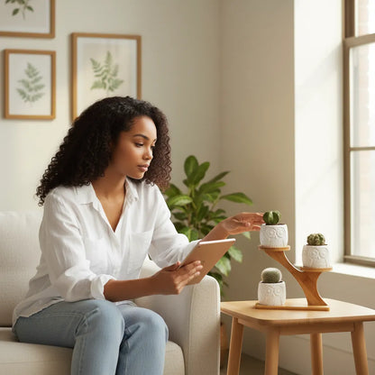 Tiered Bamboo Succulent Shelf with Ceramic Pots Indoor Desktop Planter Set | IREN Interior-IREN Interior
