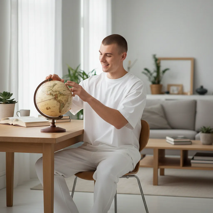 Vintage 14cm World Globe Desktop Map – Retro Educational Decor | IREN Interior-IREN Interior