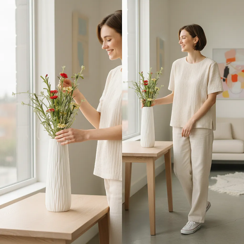 White Ceramic Vase with Hemp Rope Detail Minimalist Japandi Home Decor | IREN Interior-IREN Interior