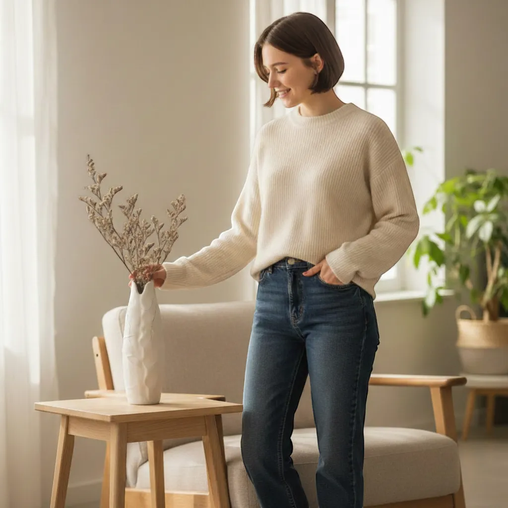 White Ceramic Vase with Hemp Rope Detail Minimalist Japandi Home Decor | IREN Interior-IREN Interior