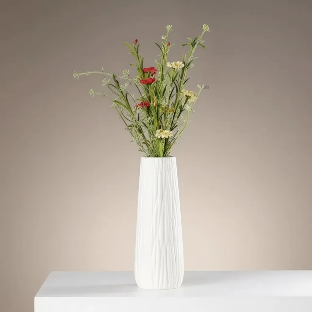 White Ceramic Vase with Hemp Rope Detail Minimalist Japandi Home Decor | IREN Interior-IREN Interior