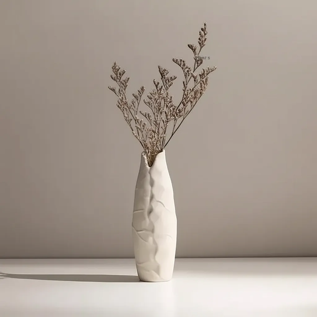 White Ceramic Vase with Hemp Rope Detail Minimalist Japandi Home Decor | IREN Interior-IREN Interior