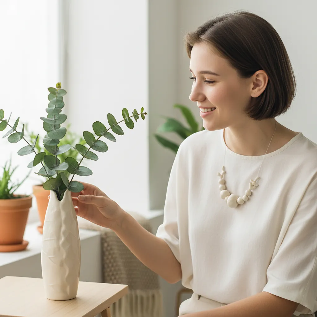 White Ceramic Vase with Hemp Rope Detail Minimalist Japandi Home Decor | IREN Interior-IREN Interior