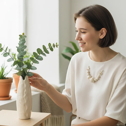 White Ceramic Vase with Hemp Rope Detail Minimalist Japandi Home Decor | IREN Interior-IREN Interior