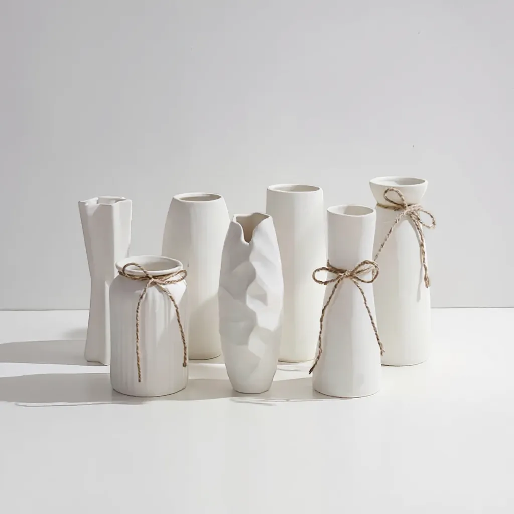 White Ceramic Vase with Hemp Rope Detail Minimalist Japandi Home Decor | IREN Interior-IREN Interior