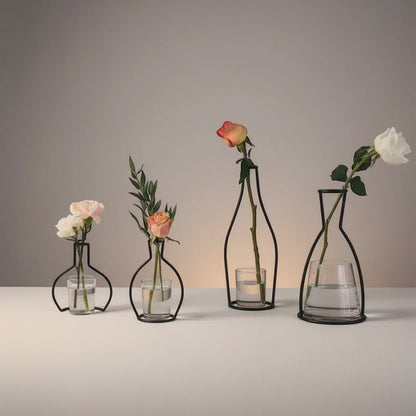 Nordic Style Iron Flower Vase Geometric Minimalist Metal Wire Frame Centerpiece | IREN Interior