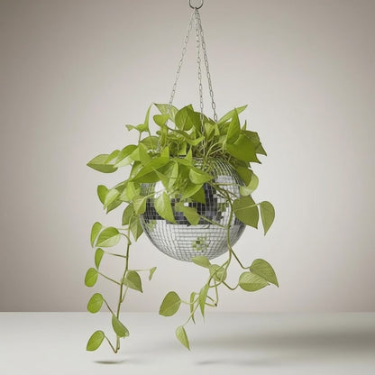 Disco Ball Hanging Planter Mirror Reflection Boho Chic Flower Pot Indoor Decor | IREN Interior