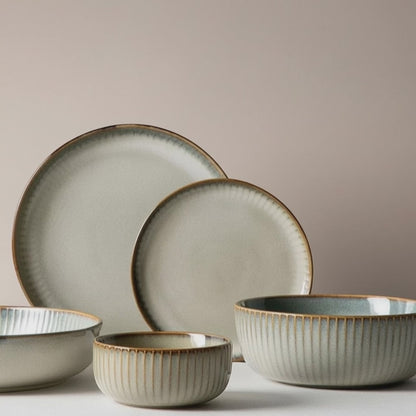 Japanese Ceramic Dinnerware Set Wabi-Sabi Stoneware Plates and Rice Bowls | IREN Interior